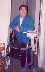 Robin at home after first total hip replacement surgery